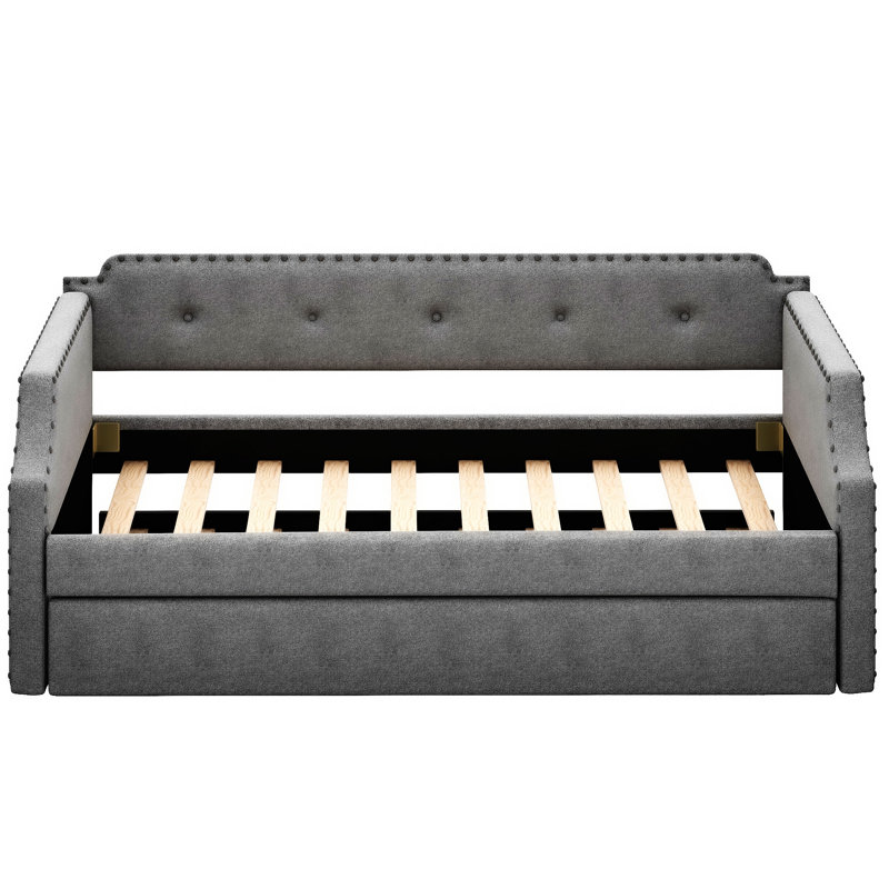 Upholstered Daybed With Trundle, Gray