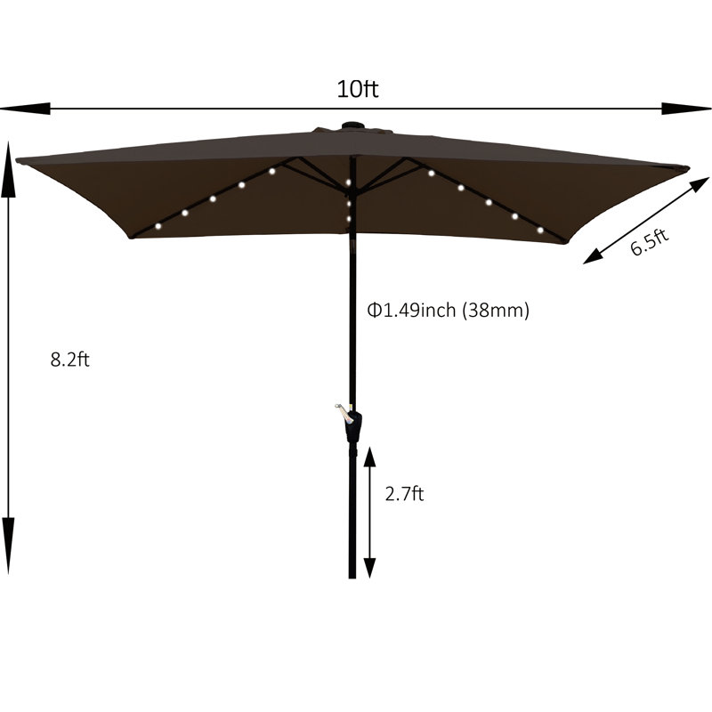 Parasol 10 pi x 6,5 pi avec évent solaire - vent, niveau de solidité des couleurs 4, pour terrasse de jardin, patio de piscine de jardin 10 x 6,5 pi avec éclairage à DEL, décoloration, arrière-cour, abat-jour de piscine