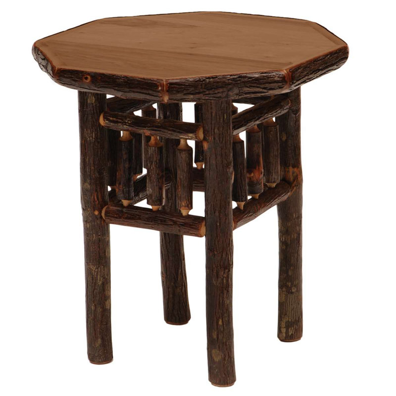 Fireside Lodge Hickory Log Octagon End Table - Cinnamon, Rustic Alder