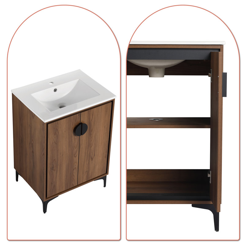 18.32 " W Free Standing Wall Mounted 1 Single Vanity Bathroom Vanity With Ceramic Top
