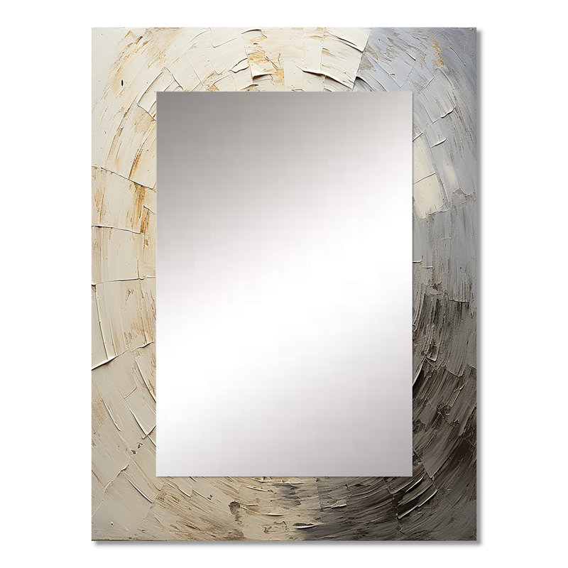 Mouvement méditatif gris beige - miroir spirales abstraites, miroir mural décoratif moderne, impression d'art en métal