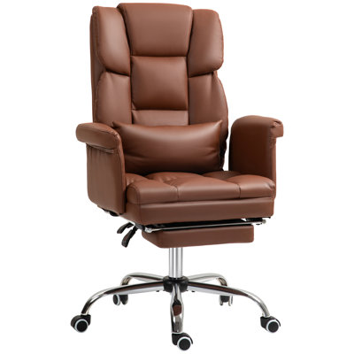 Fauteuil de direction, fauteuil de bureau ergonomique en cuir synthétique, fauteuil inclinable et pivotant avec repose-pieds et support lombaire