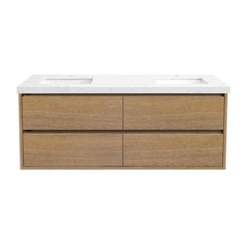 Meuble-lavabo mural double avec comptoir et lavabos, 60"
