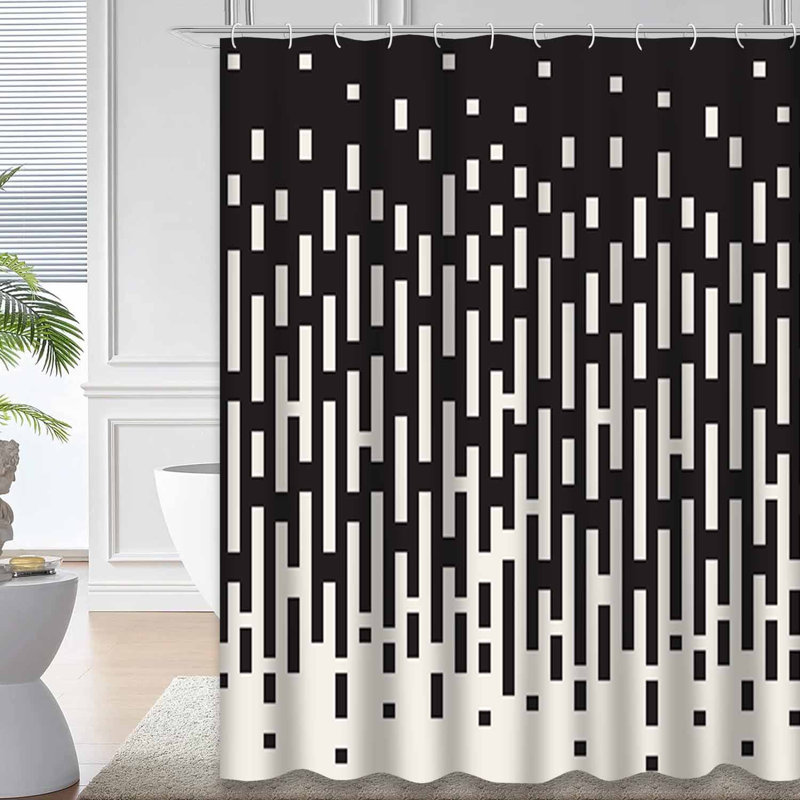 Rideau de douche blanc à lignes noires avec 12 crochets, L 72 po x l 72 po
