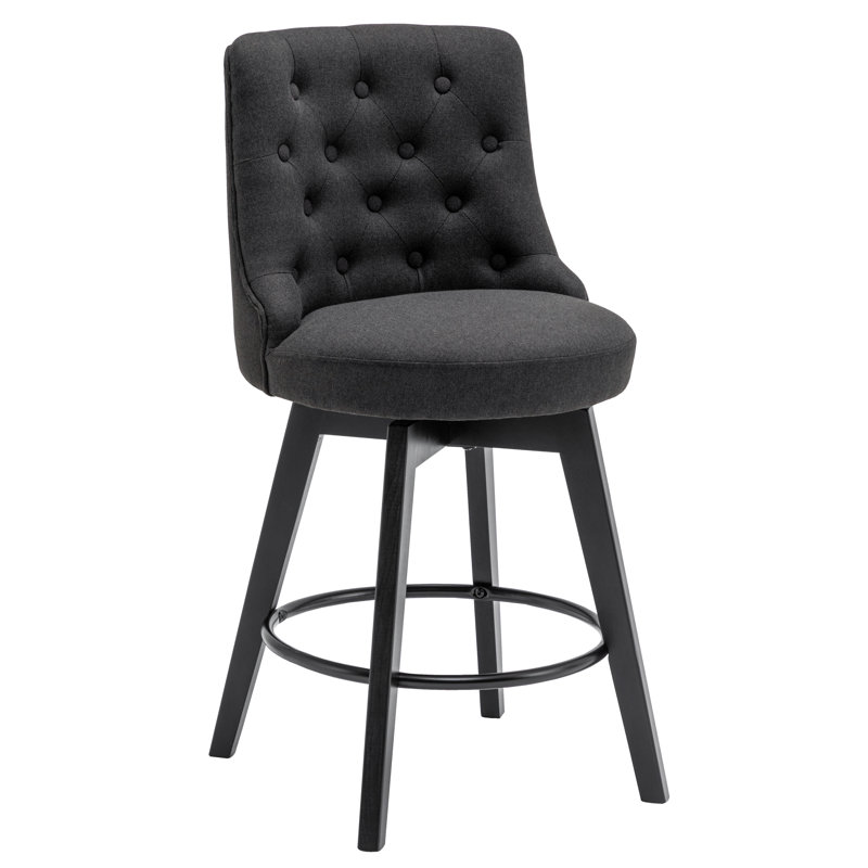 Swivel Upholstered 26'' Counter Stool Wood Leg, Charcoal Gray