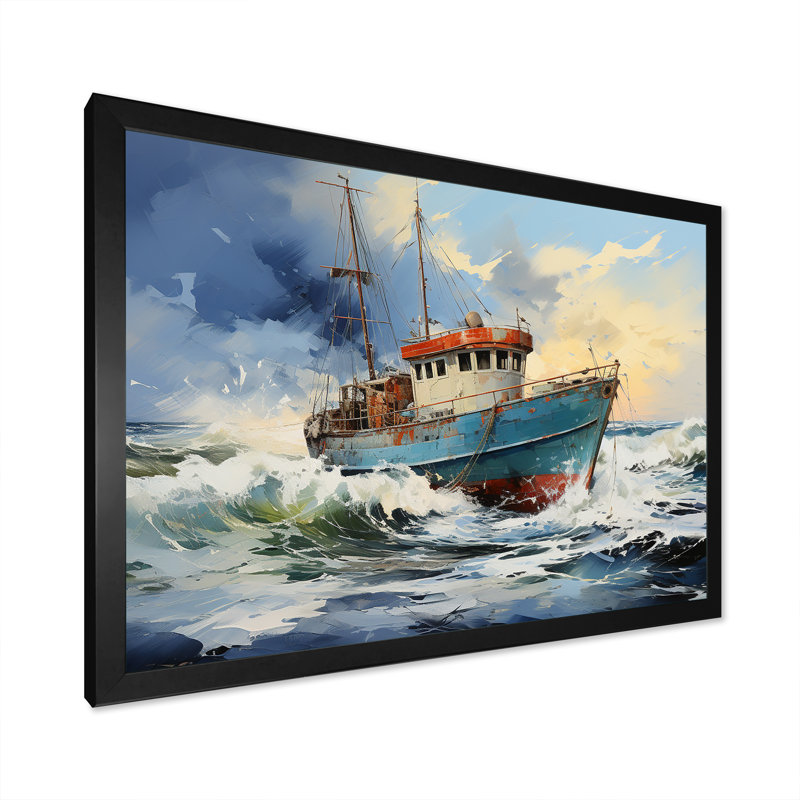 Nautique, aventure nautique - Bateau côtier, art mural, Cadre d'angle fermé noir, H 24 po x l 32 po x P 1 po