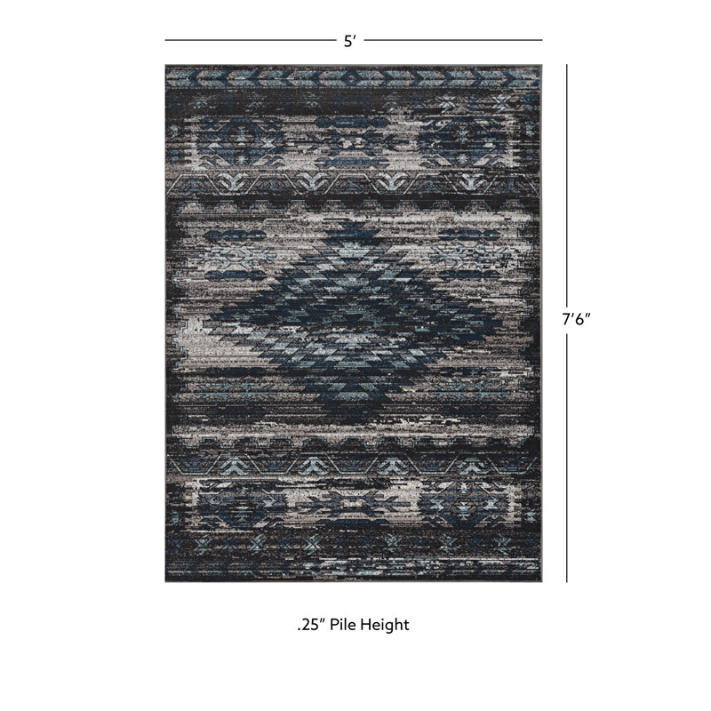 Tapis gris et bleu Miche Wabun, Rectangle 5 pi x 7 pi 6 po