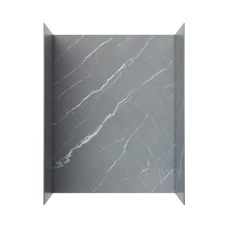 Mistelle 60 In. W X 36 In. D X 86 In. H Grey Marble Stone-Effect Shower Wall Panel Surround, Set Of 3, Cuttable, Gray Marble