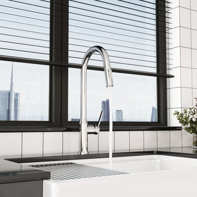 Robinet rétractable moderne pour la cuisine - Finition en nickel brossé de 18,67 po