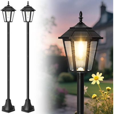 66" Metal Solar Lamp Post Light 2 Pack Solar Pole Light Outdoor Waterproof Post Lighting Outside