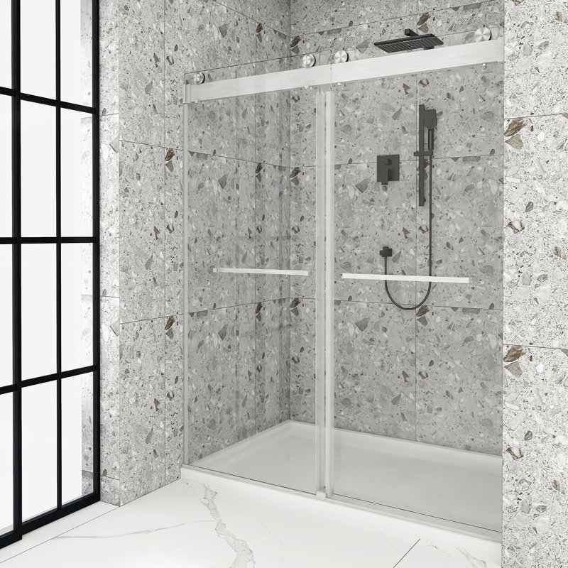 60" Frameless Sliding Glass Shower Door with Nickel Finish