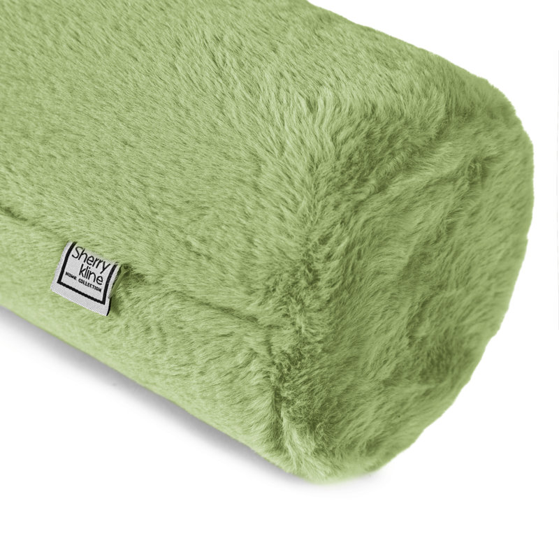 Faux Fur Neckroll Polyester Throw Pillow, Vert