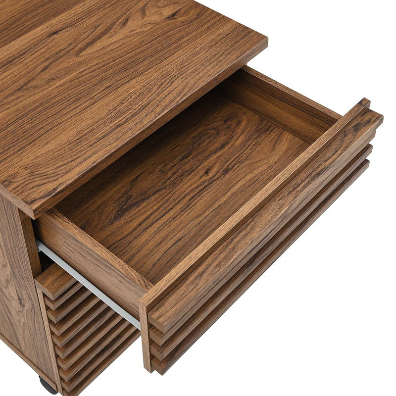 Walnut Mid-Century Modern Rolling File Cabinet