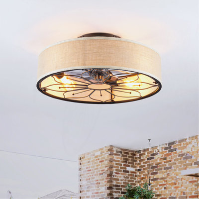 20" Lotus Design  Fabric Farmhouse Bladeless Ceiling fan With Remote Control  For Living room, Bedroom,Kitchen--NOT INCLUDED BULBS