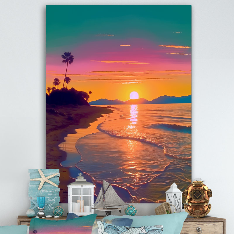 Coucher de soleil sur la côte, sérénité - art mural plage, Toile tendue, H 20 po x l 12 po x P 1 po