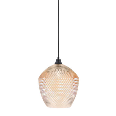 Hulsey Hung Pendant Shown In Matte Black Finish With 12" Amber Textured Glass Shade