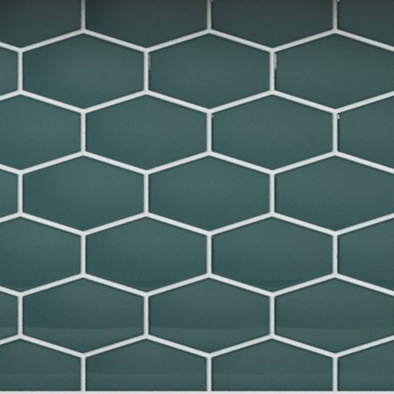 Long Hex 10.60in.x11 in. Glass Mosaic Tile, Marine Gloss