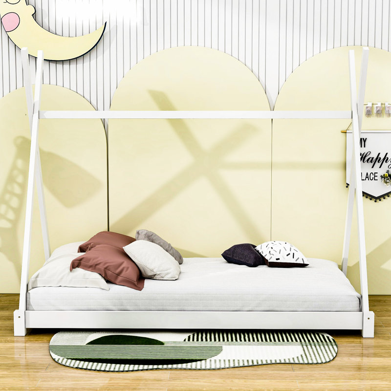Lit plateforme simple en bois Broadnax, Blanc