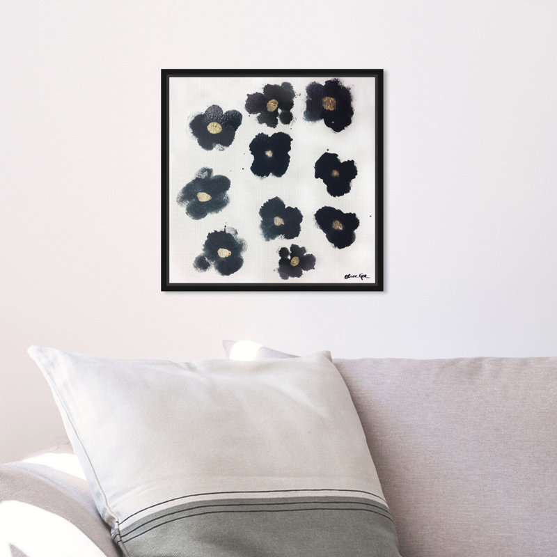 Coco's Gold Camellias - Graphic Art, 12" H x 12" W, Black Framed, No Mat