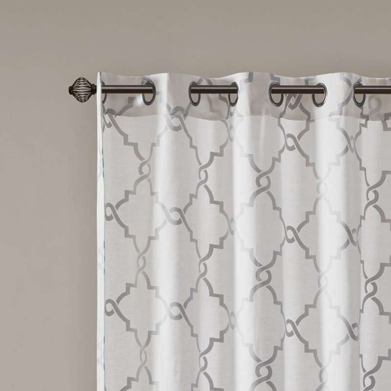 Panneau de rideau avec œillets Frwork, Ivory/Grey, 50.02" W x 108.03" L