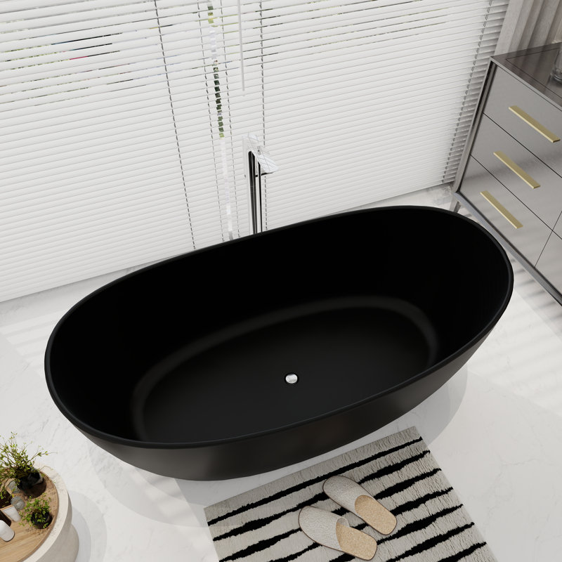 65'' x 33'' Soaking Solid Surface Bathtub, Matte Black