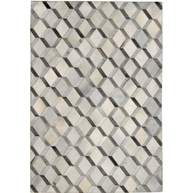 Area Cowhide Geometric Area Rug in Gray/Cream, Rectangle 6' x 9'