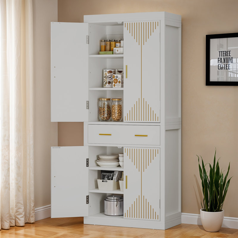 Armoire garde-manger de 72,4 po Keehan avec 4 portes et tiroir réglable