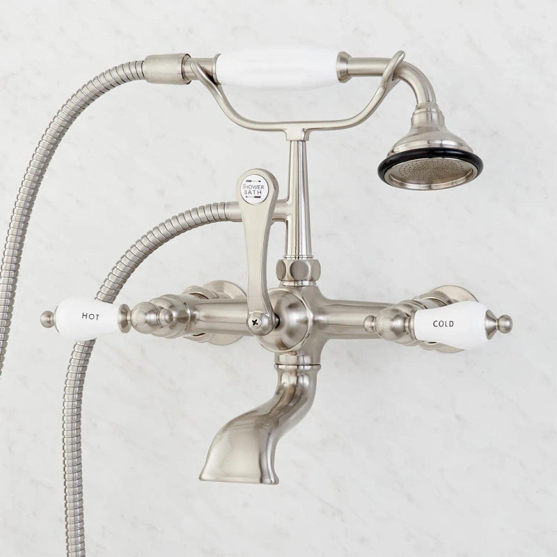 Robinet de douche mural avec douchette Ã  main et poignÃ©e Ã  levier en porcelaine, Nickel brossé