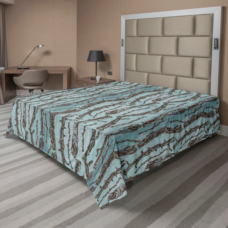 Ambesonne Woodland Pattern Flat Sheet Sketchy Branches Twin Size Cadet Blue Green Brown, California King Flat Sheet