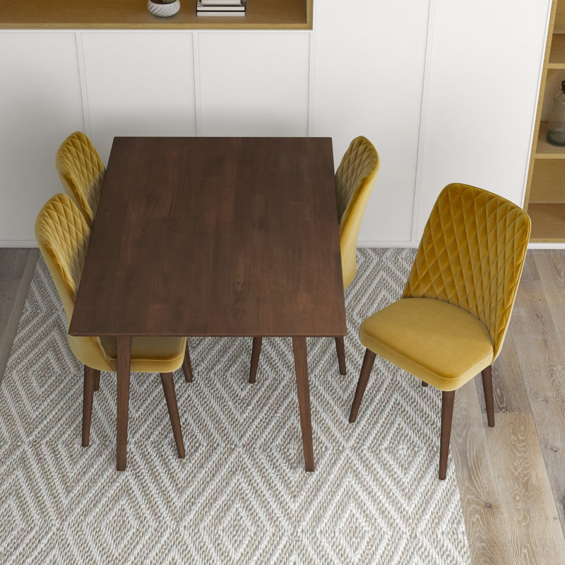 Ensemble de salle à manger 5 pièces Adelphie Mid-Century avec 4 chaises en velours, Or