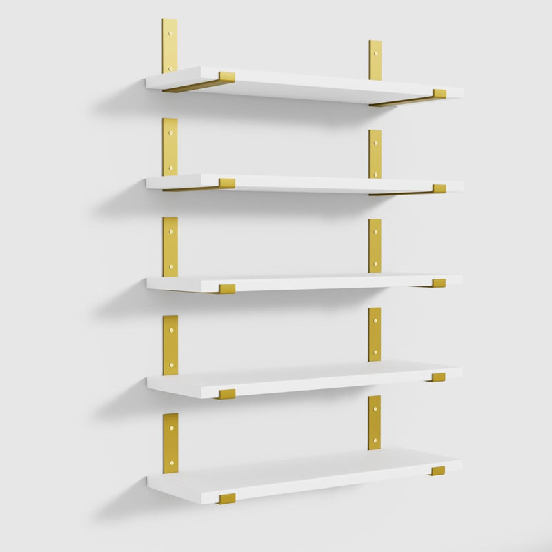 Tablette flottante en bois 5 pièces Alarins, Or blanc