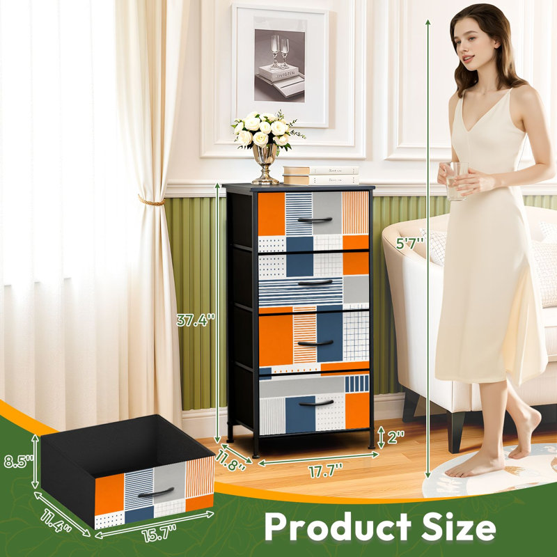 Commode à 4 tiroirs pour chambre à coucher à motifs géométriques abstraits, bleus, bleus, gris, lignes, petite et grande commode pour vêtements