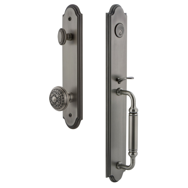 Arc Dummy Handleset with Deadbolt and Windsor Knob and Rosette, Antique Pewter