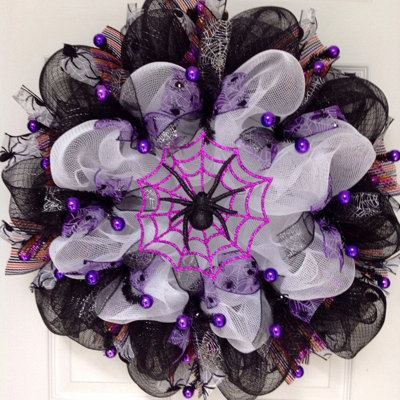 Couronne d'Halloween avec toile d'araignée scintillante
