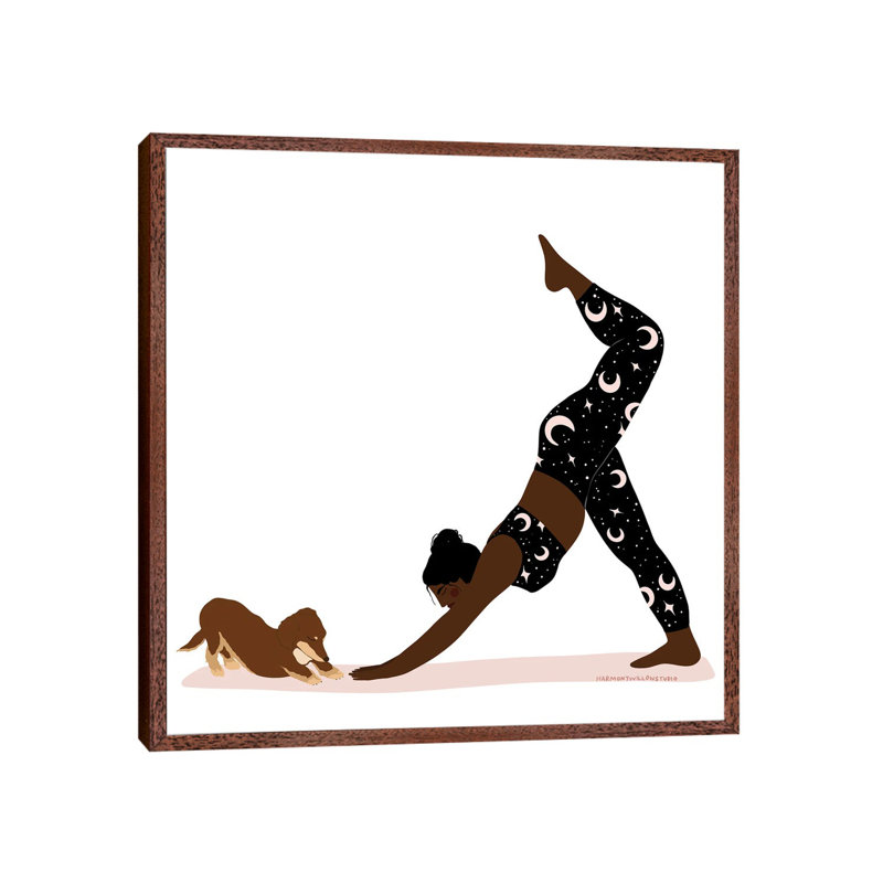 Downward Dog 1 Piece Painting on Canvas, 45.72 cm H x 45.72 cm W, Classic Brown Wood Framed