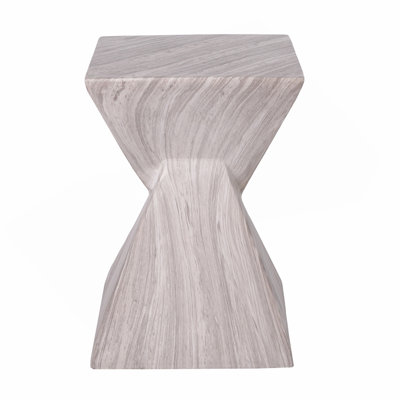 18.5"H Modern Outdoor Concrete Side Table, Patio End Table with Sculptural Fluted Design, Weather-Resistant Geometric Minimalism Accent Table for Garden, Balcony & Poolside, Gray Marble