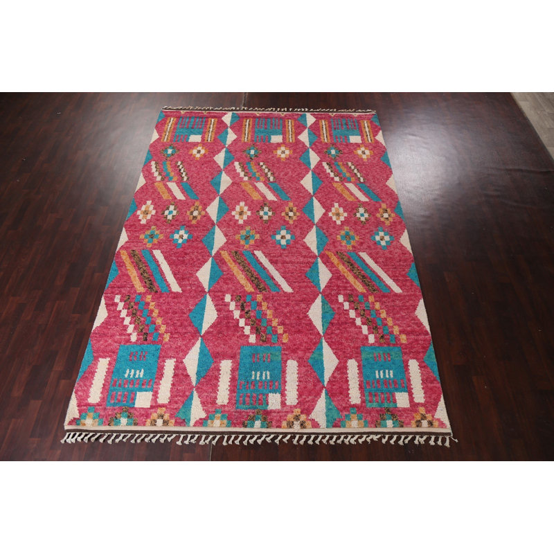 Tapis géométrique en laine marocain noué à la main 9 x 13
