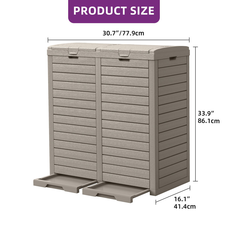 Resin Manual Lift Outdoor Trash & Recycling Bin - 61.8 Gallons, Brown