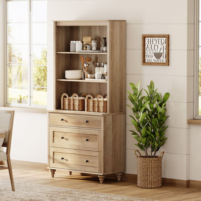 Armoire de cuisine de 72,1 po de hauteur avec 3 tiroirs et tablettes réglables, chêne