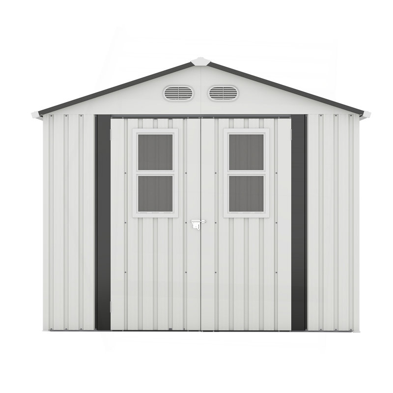 Outdoor Storage Shed, 8X8  Protective Film, Four Daylight Windows Lockable Doors,A Practical And Thoughtful Gift,Two Colors Can Be Freely Selected White Storage Sheds