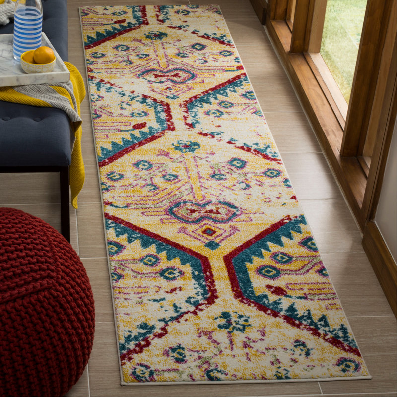 Tapis géométrique Watercolor Performance, Tapis de couloir 2 pi 3 po x 8 pi