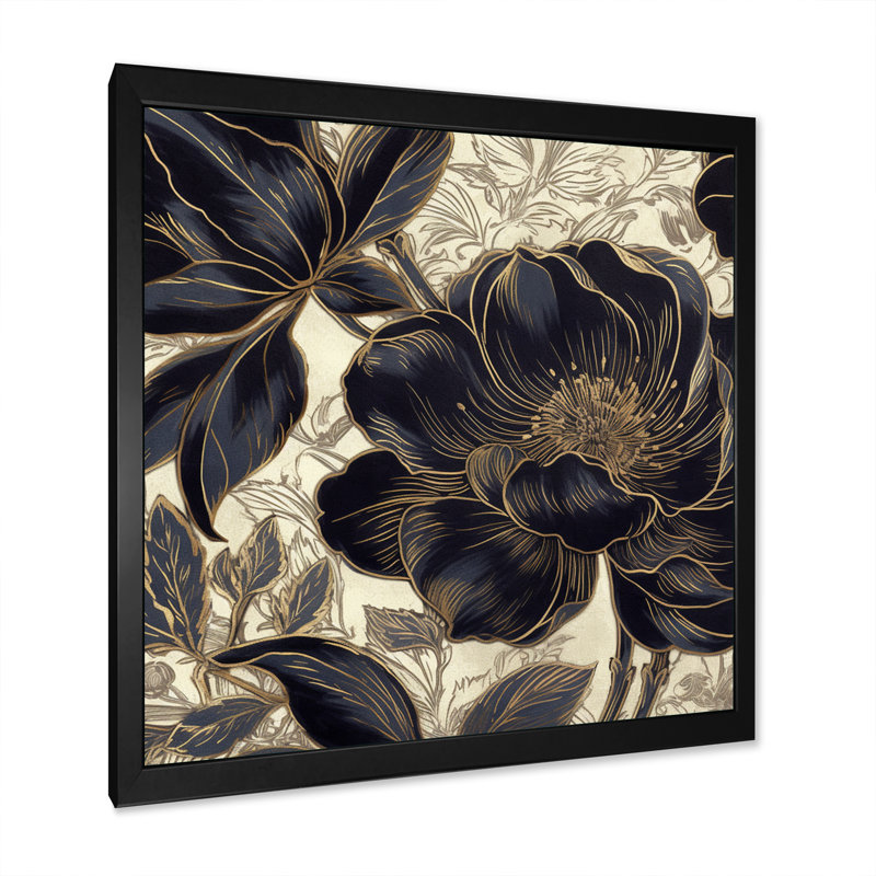 Impression sur toile Meghan Blue Gold Carnation Flower I sur toile, H 16 po x l 16 po x P 1 po, Cadre photo noir