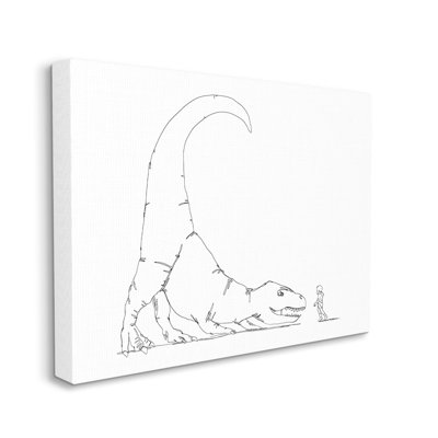 Dinosaure T-Rex et garçon dessin au trait minimal