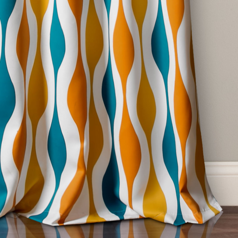 Room Darkening Curtain Pair, 132cm W x 274cm L, Turquoise/Orange