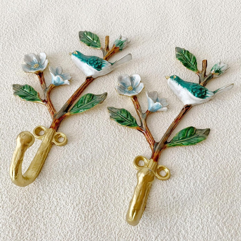 Ensemble de 2 patères décoratives en métal Vintage Bird