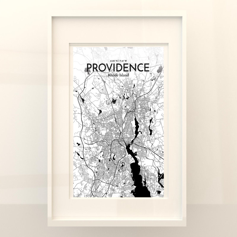 Providence, carte de la ville, impression, H 17 po x l 11 po, Noir et blanc