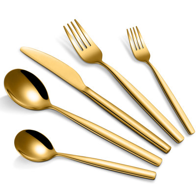 30 couverts en acier inoxydable - Finition dorée et argentée, couverts polis miroir, va au lave-vaisselle - Comprend les couteaux de table, les fourchettes et les cuillères