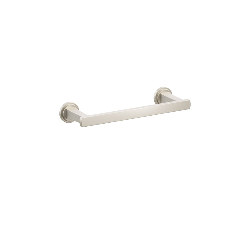 Emtek Transitional Flared Towel Bar w/ Step Disc Rosette, 1.75" H x 10.375" L x 3.125" D, Satin Nickel