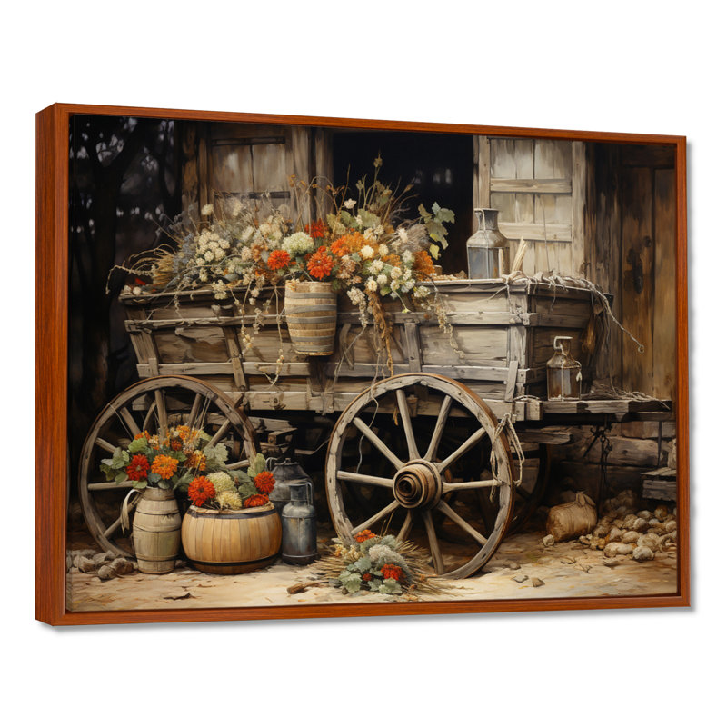 «Grey Old Cart Of Flowers I» - impressions sur toile de vieux chariot américain, H 12 po x l 20 po x P 1 po