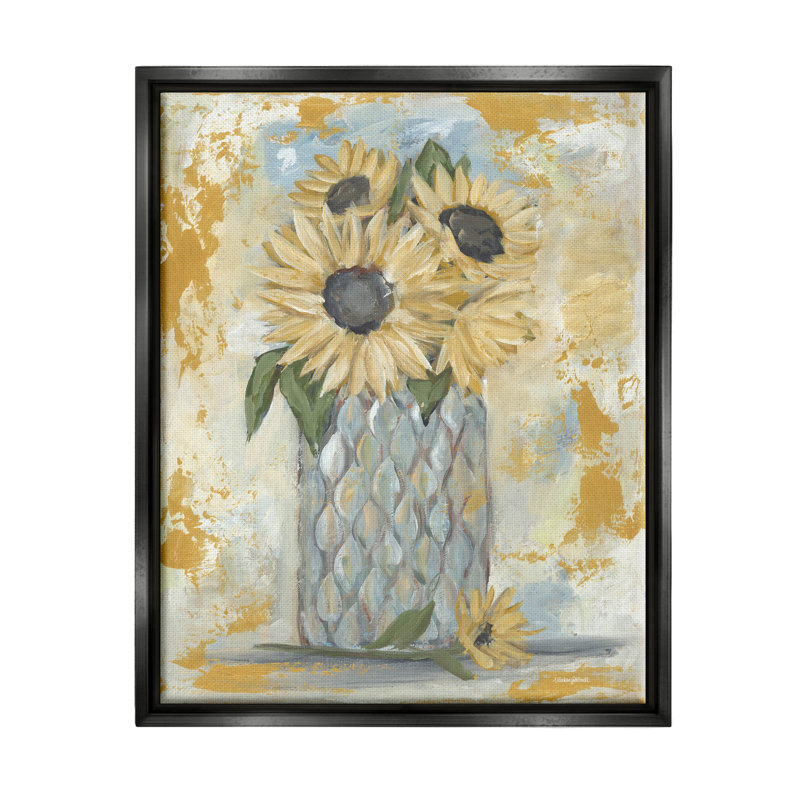 «Rustic Weathered Sunflower Vase» par Mackenzie Kissell, H 21 po x l 17 po x P 1,7 po, Cadre flottant noir de jais